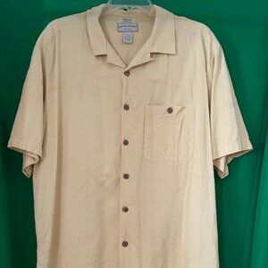 Boca Classics Island Wear Men L Silk Blend Casual Shirt Ivory, Cork Button